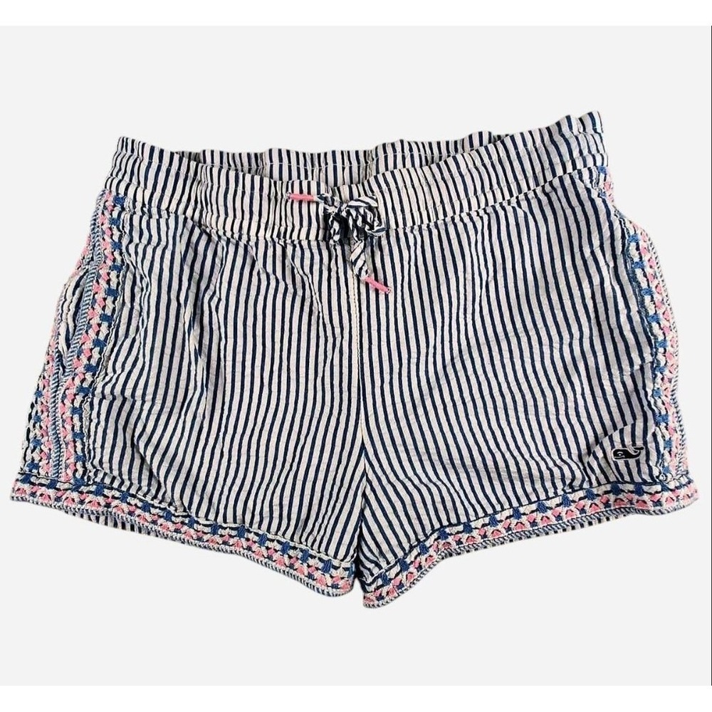 Vinyard Vines Girls Shorts Blue White Stripe Seersucker Embroidered‎ Whale L 14